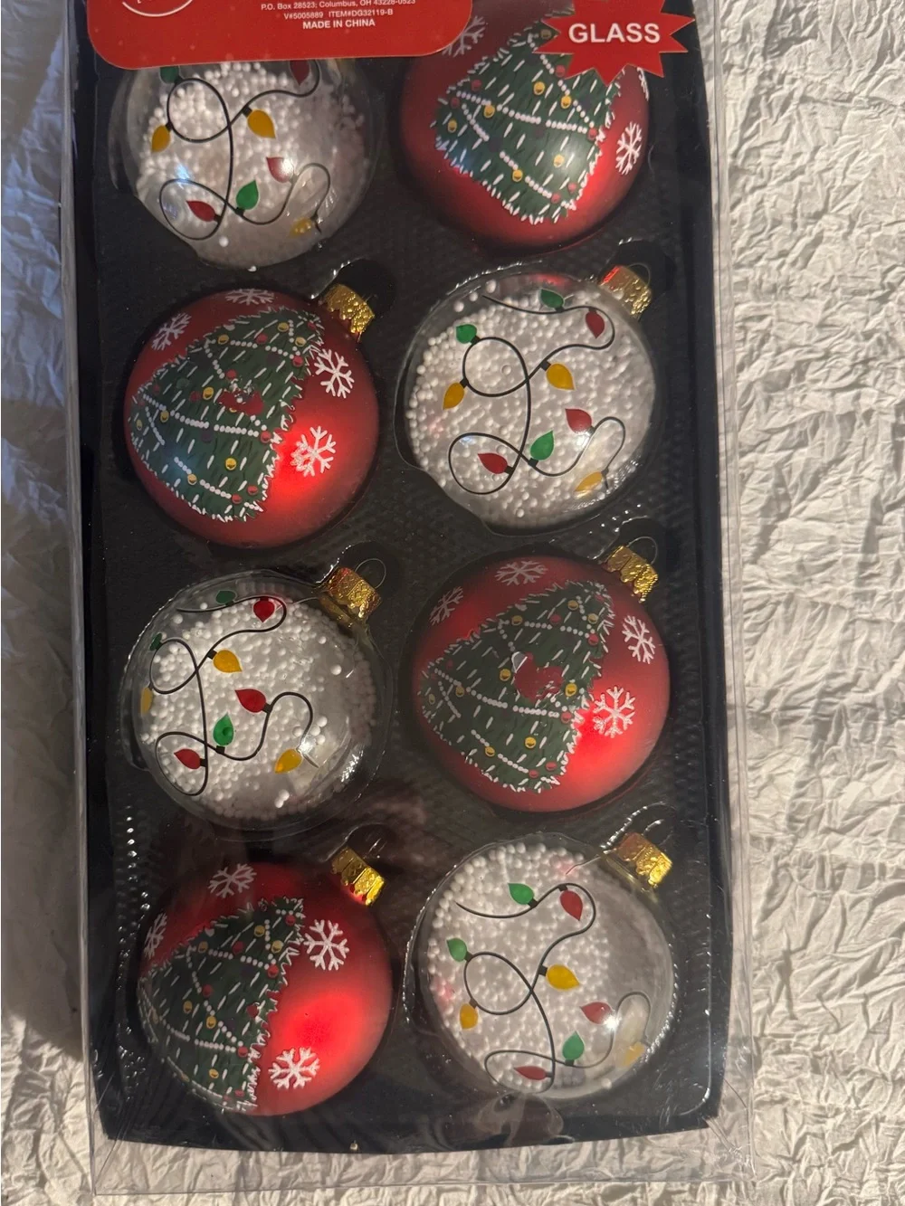 Red & White Glass Christmas Ornaments - 8 Pack